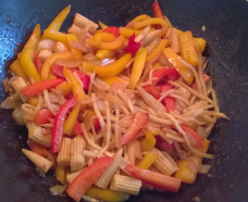 Add the bamboo shoots and baby corn.